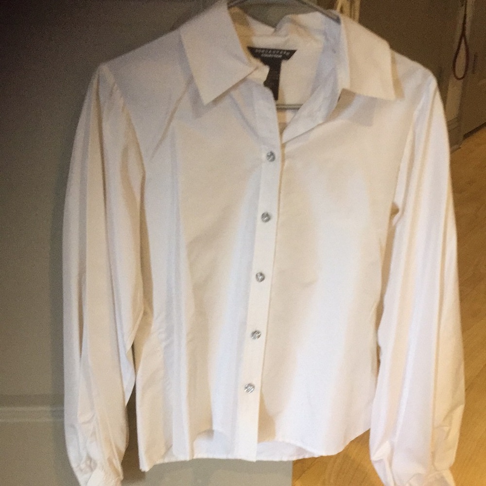 White 100% silk long sleeve dress shirt size 6